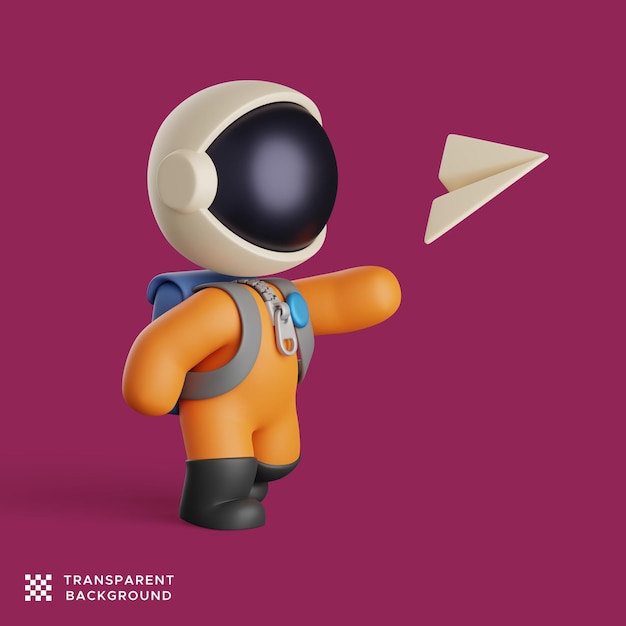 3d astronaut playing paper airplane. cute character illustration