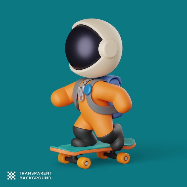 3d astronaut rides a skateboard with an isolated image. cute illustration