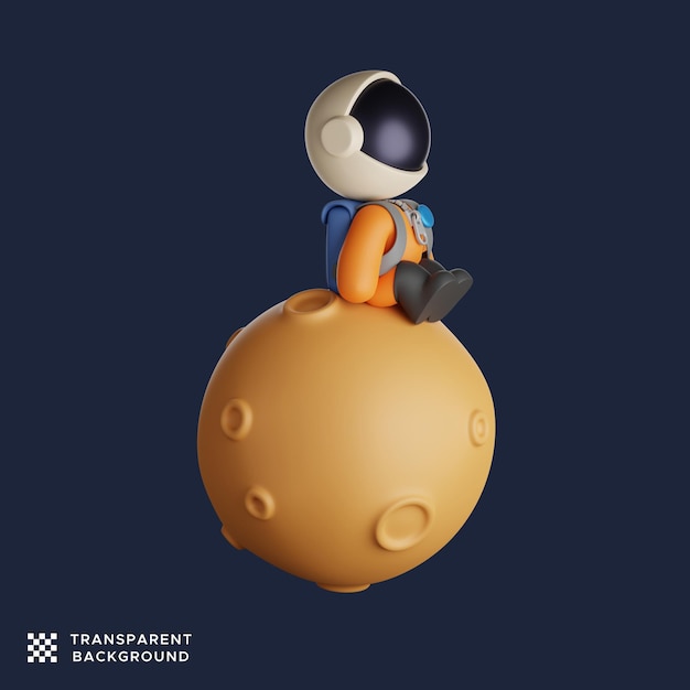 3d astronaut sitting on the moon looking at something in the distance