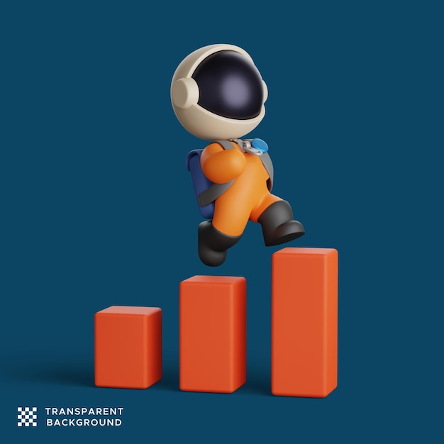 3d astronaut walking and climbing on economic chart blocks