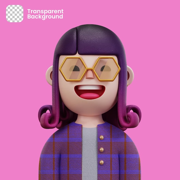 3D Avatar Purple Flannel Shirt Woman Character PNG Transparent