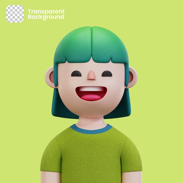 3D Avatar Woman with Green Shirt Character PNG Transparent