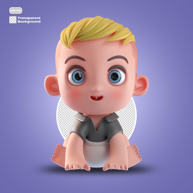 3d baby cartoon avatar isolated in 3d rendering