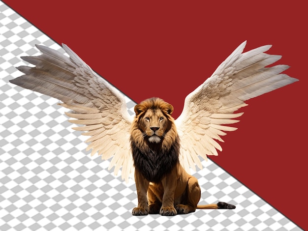 3d background Engle wings with Lion light on white background