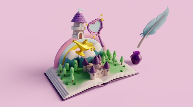 3d background with fairytale reading children's book