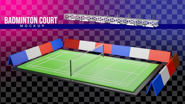 PSD 3d badminton court with court lightning mockup