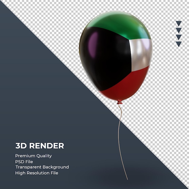 3d Balloon Kuwait flag realistic foil rendering left view