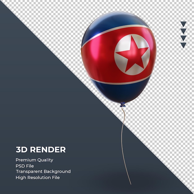 PSD 3d balloon north korea flag realistic foil rendering left view