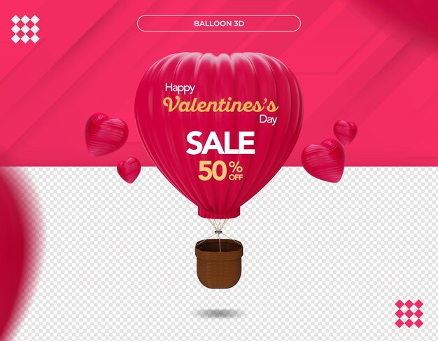 PSD 3d balloon valentine's day rendering isolated