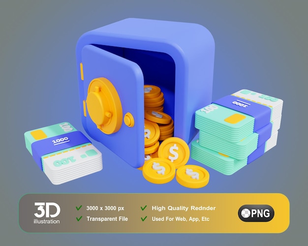 3D bank locker Blue Finance 3D Icon Illustrations