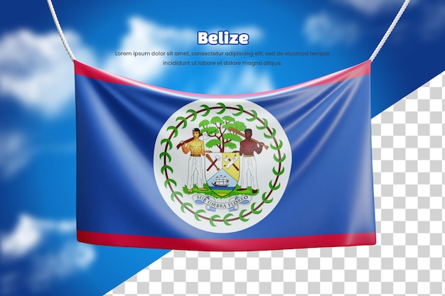 PSD 3d banner flag of belize or 3d belize waving banner flag