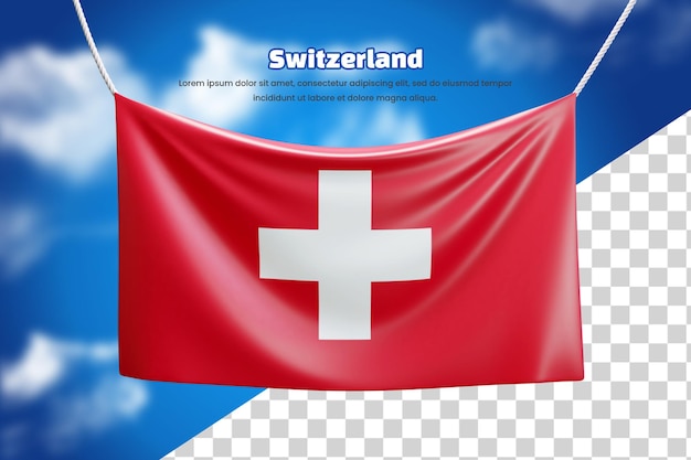 PSD 3d banner flag of switzerland or 3d switzerland waving banner flag