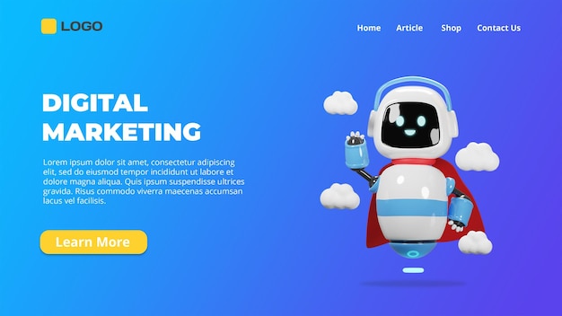 3D Banner Landing Page Robot