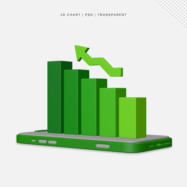 3D Bar Chart Come out from Mobile Phone Transparent No Background