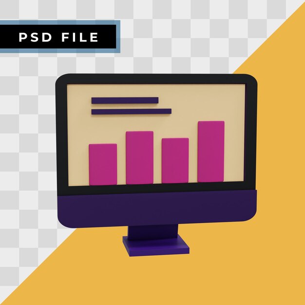 3d Bar Chart in computer monitor Illustration Diagram icon for business presentation