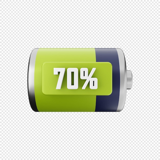 3D Battery 70 percent Icon Illustration