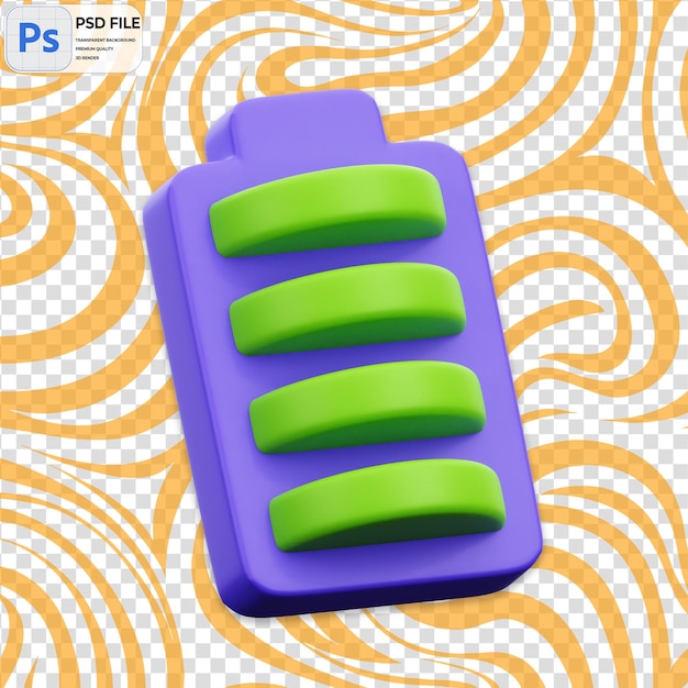 3D Battery Render Icon Isolated PNG Illustration PSD Template