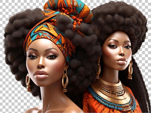 3d beautiful African woman with afro hair wearing on transparent background