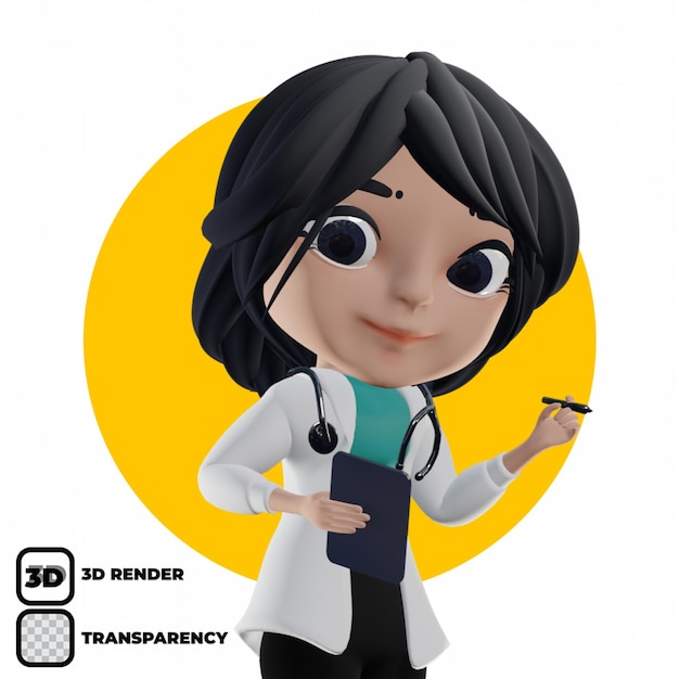 3D Beautiful Female Doctor Suit with Stethoscope