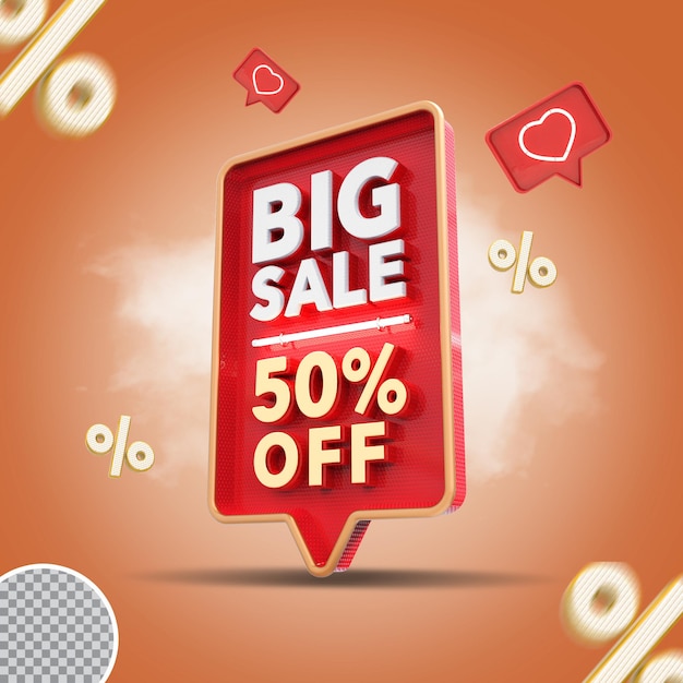 3d big sale 50 percent offer rendering creative