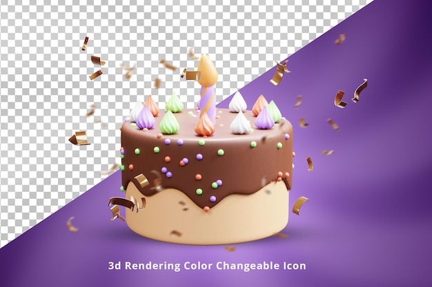 3d birthday cake rendering icon or 3d happy birthday cake with chocolate flavor