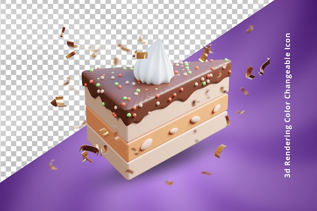 3d birthday cake rendering icon or 3d happy birthday cake with chocolate flavor