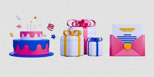 3d birthday party icon pack isolated