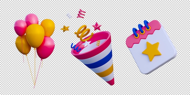 3d birthday party icon pack isolated