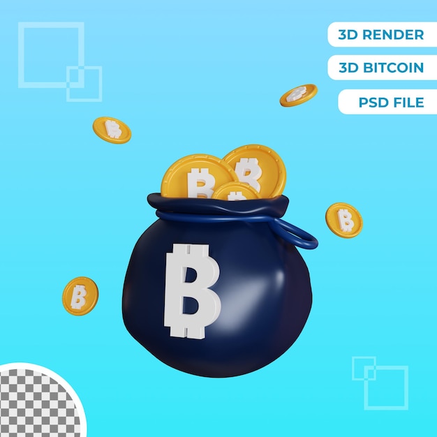 3d bitcoin bag isolated object illustration premium psd