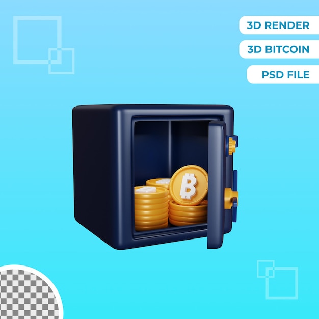 3d bitcoin bank locker isolated object illustration premium psd