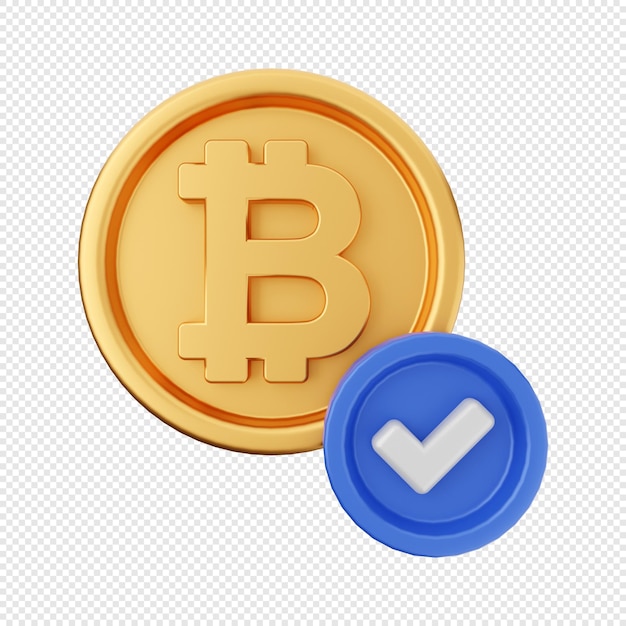 3d bitcoin check icon illustration