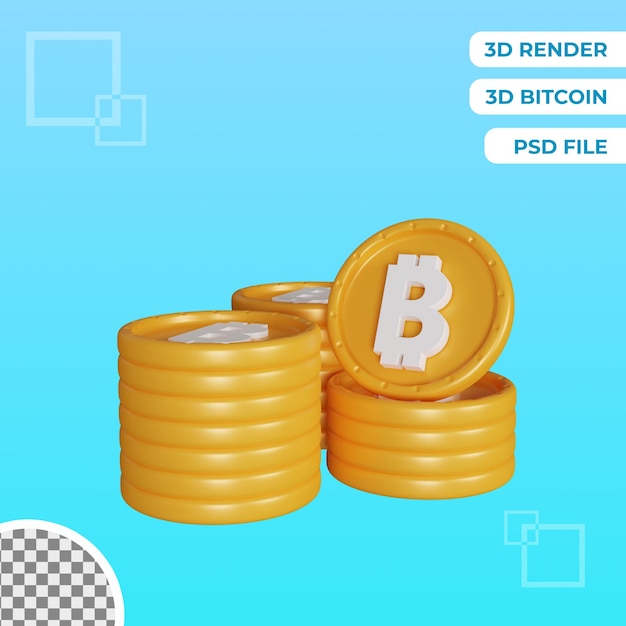 3d bitcoin coin stack isolated object illustration premium psd