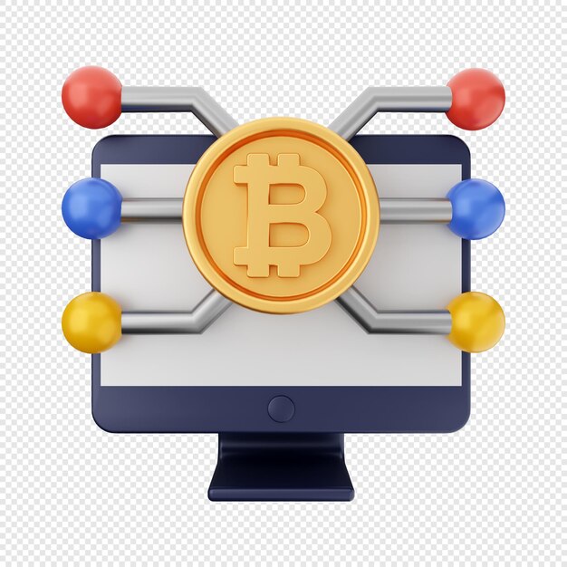 3D bitcoin connection icon Illustration