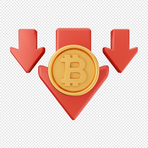 3d bitcoin down price icon illustration