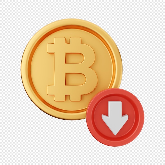 3d bitcoin down price icon illustration