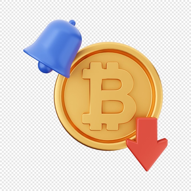 3D bitcoin down price icon illustration