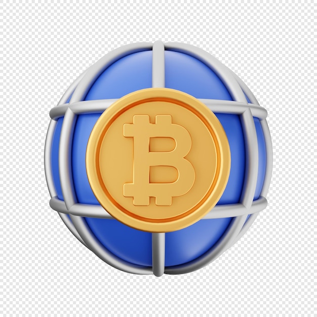 3d bitcoin global transaction icon illustration