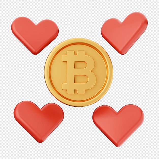 3d bitcoin love icon illustration