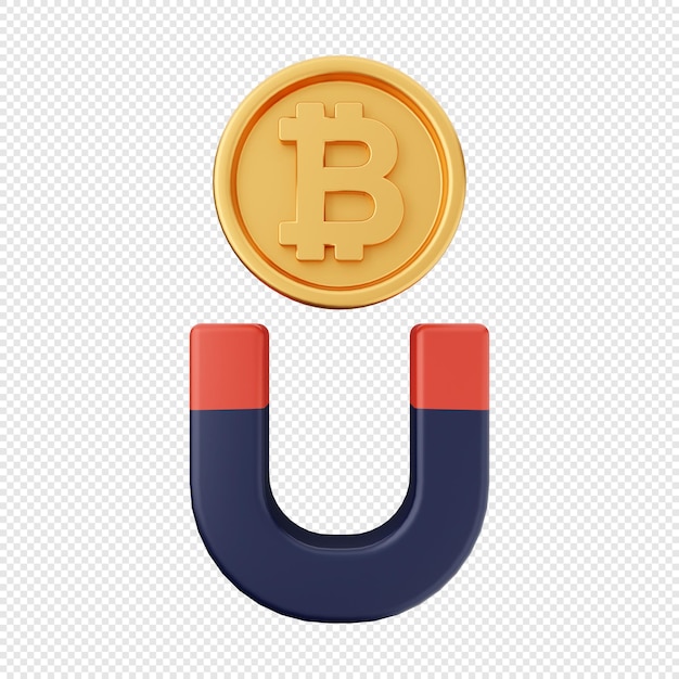 3D bitcoin magnet icon illustration