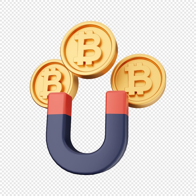 3D bitcoin magnet icon illustration