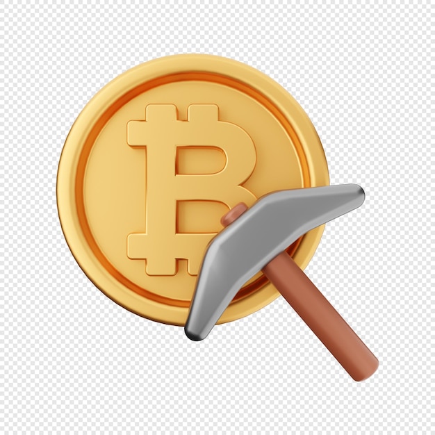 3D bitcoin mining icon illustration