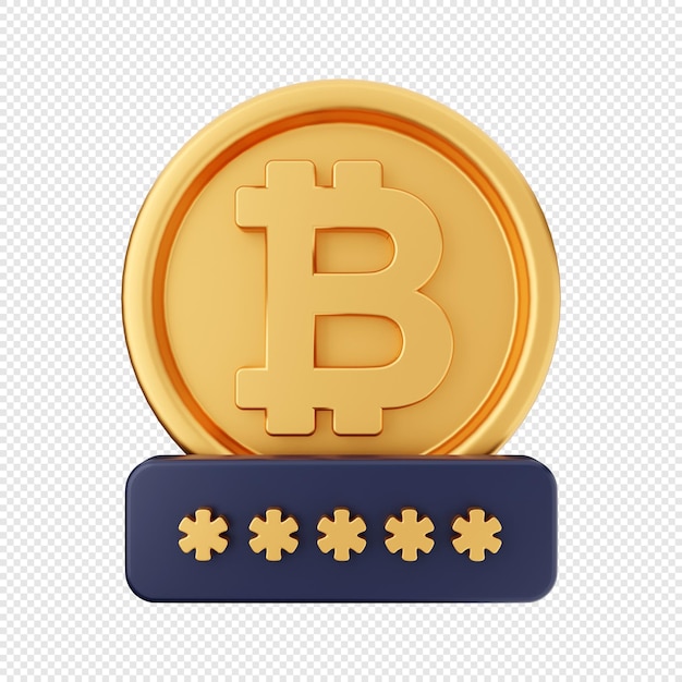 3D bitcoin password icon illustration