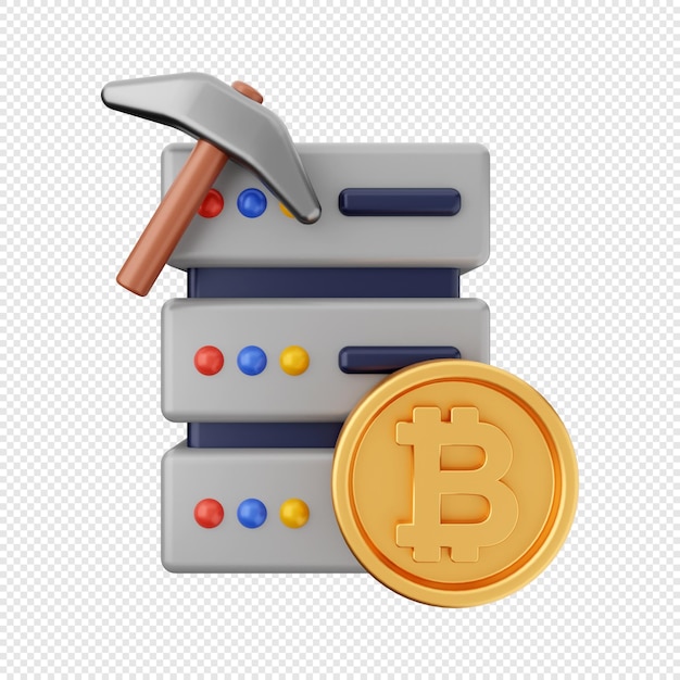 3D bitcoin server mining icon Illustration