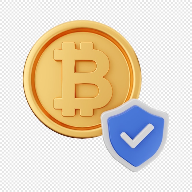 3d bitcoin shield icon illustration