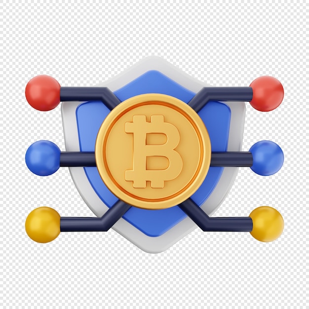 3D bitcoin shield system protection icon Illustration