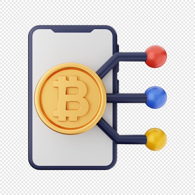 3D bitcoin smartphone connection icon Illustration