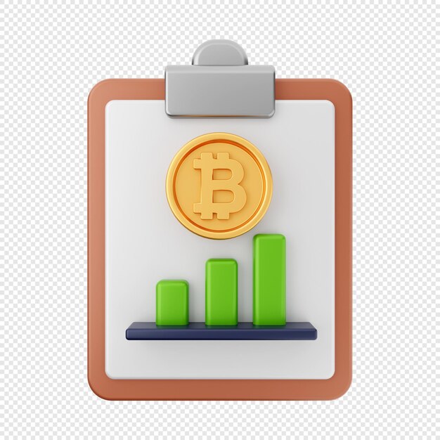 3D bitcoin up price chart icon Illustration