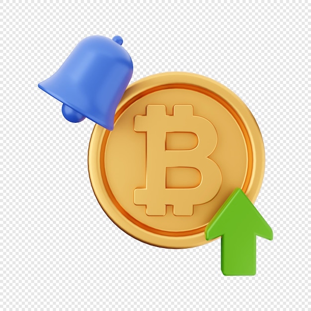 3D bitcoin up price icon illustration