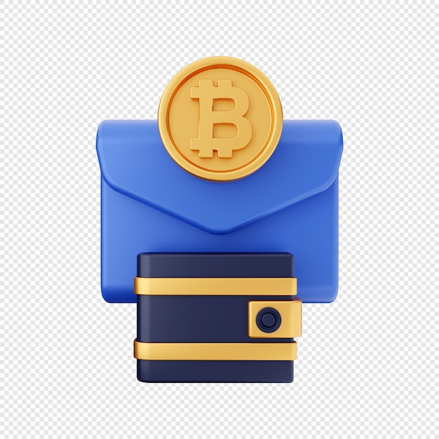 3D bitcoin wallet mail icon illustration