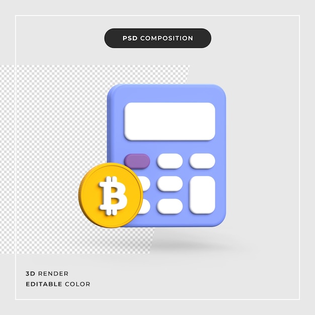 3d bitcoin with calculator crypto currency concept